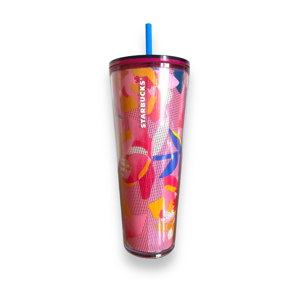 Starbucks 2023 Spring PLAID PEONY Flower Venti 24 oz Cold Cup Pink Tumbler NEW